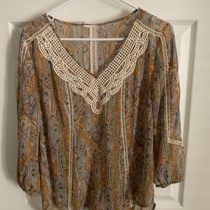Anthropologie crochet sheer paisley blouse